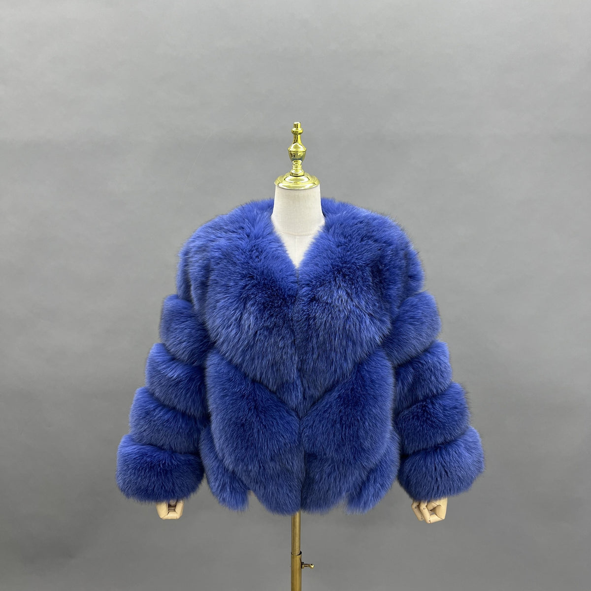 Women's Real Fox Fur Short Jacket with Chevron Panels & Banded Sleeves — Downtown Rhythm