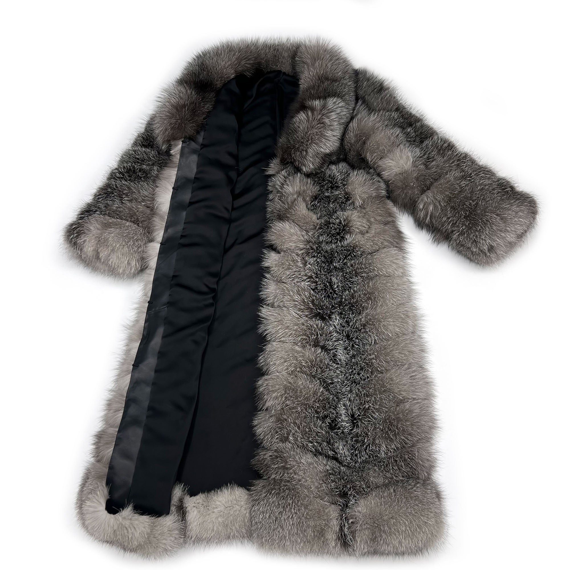 Women's Silver Fox Fur Maxi Coat - Lining Detail