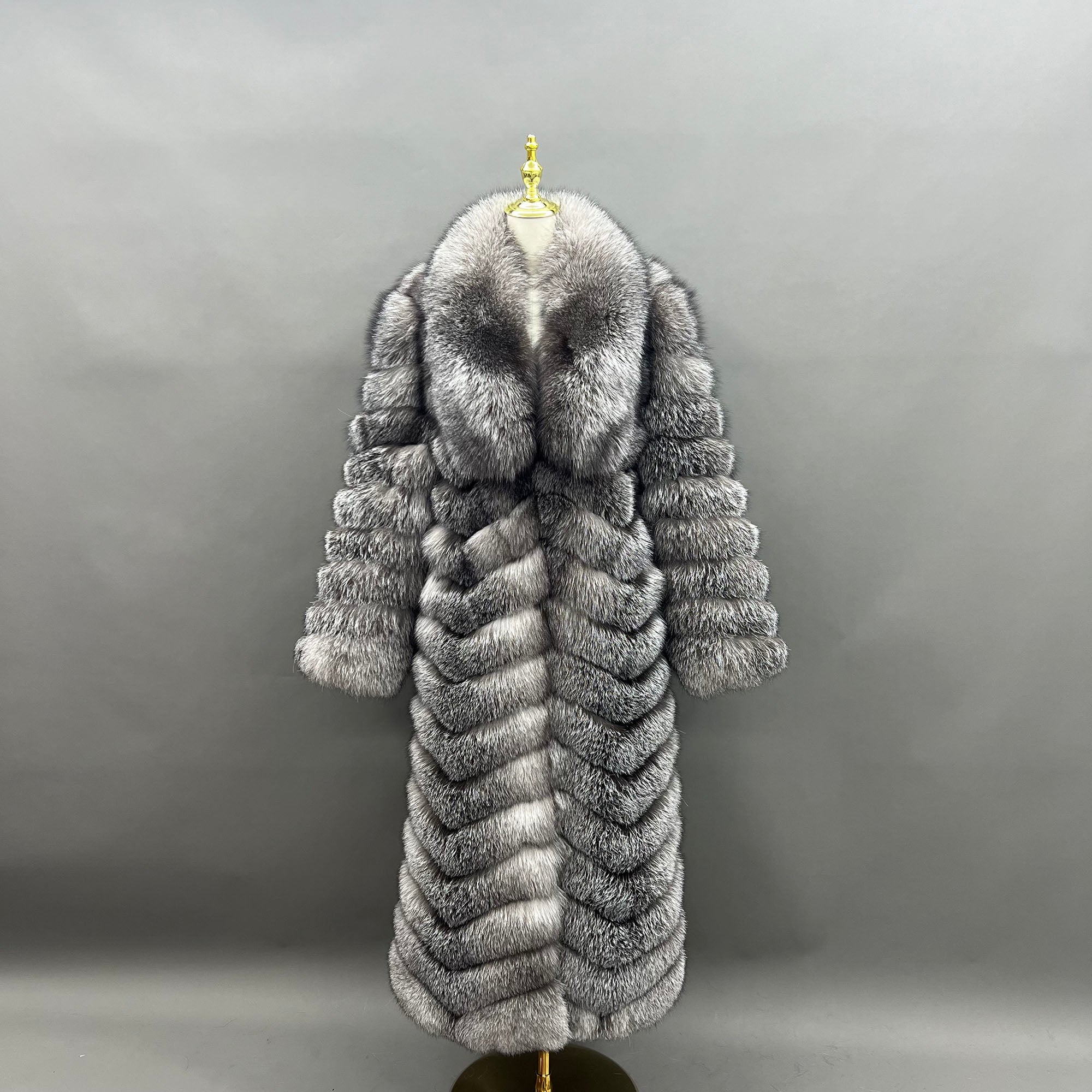Women's Silver Fox Fur Maxi Coat - Front View