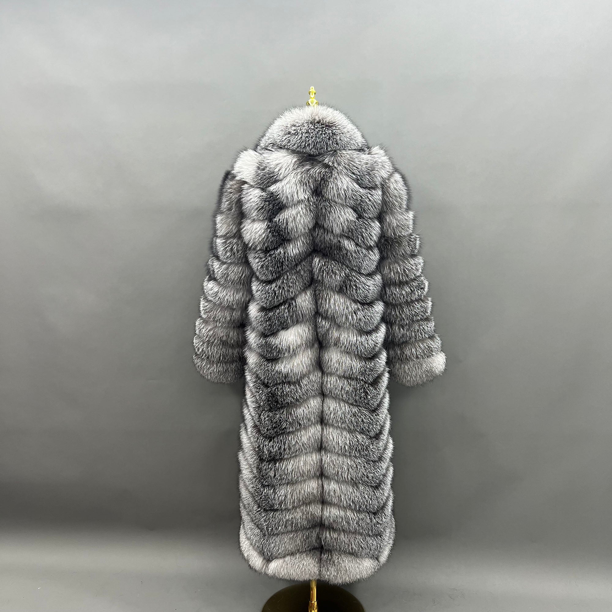 Women's Silver Fox Fur Maxi Coat - Back View